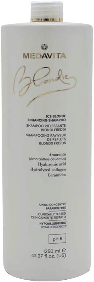Medavita 1250.0 milliliters Liquid SHAMPOO for Color Treated Unisex Hair, Blondie Ice Blonde Enhancing Shampoo, Repairs Damaged Hair, 1 l (Pack of 1)