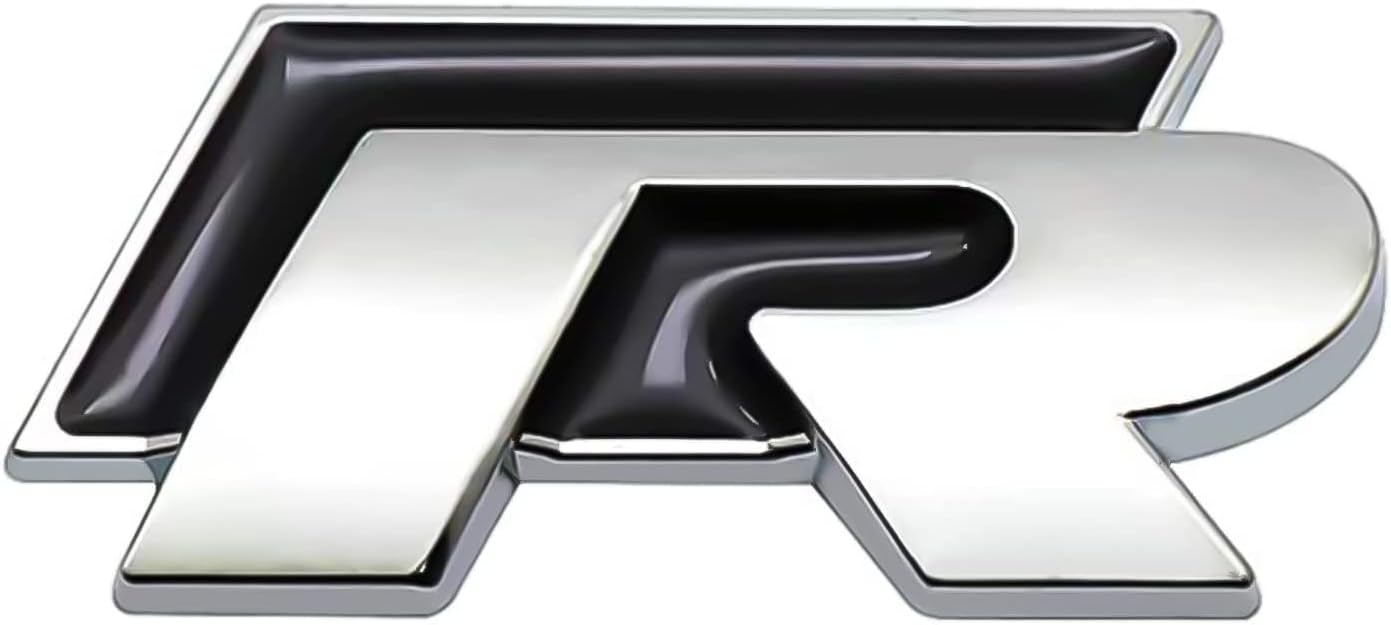 R Front Rear Badge Emblems Front Grille Bumper Rear Trunk Emblem - 3D Metal Nameplate Car Decal Logo Sticker Auto Accessories Fit For Passat Golf R Logo(Size:Rear,Color:black/Silver)