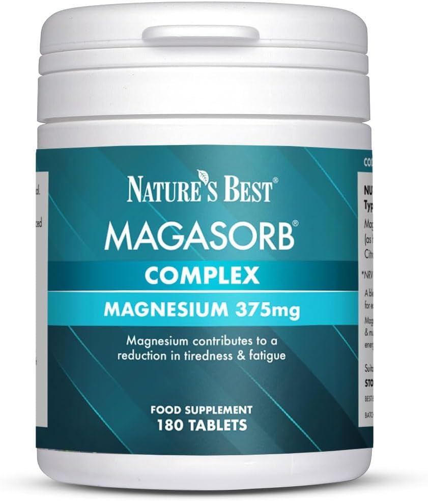 MagAsorb® Complex 375mg | High Strength Magnesium | 180 One-A-Day Magnesium Vegan Tablets (at 100% NRV) | 6 Month’s Supply | Contributes to The Reduction of Tiredness & Fatigue | UK Made