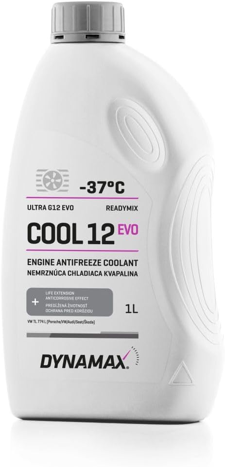 Dynamax Cool G12 EVO Antifreeze Coolant READY MIX -37°, 1 Litre, Light Red/Violet (Purple) Coolant