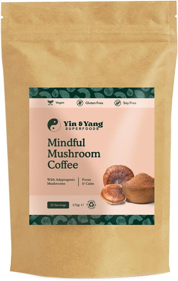 Mushroom Coffee 175g, by Yin & Yang Superfoods (35 Servings), Boost Focus & Immunity | Reishi, Cordyceps, Lion's Mane, Chaga, Brazilian Arabica Instant Coffee | Antioxidant Rich