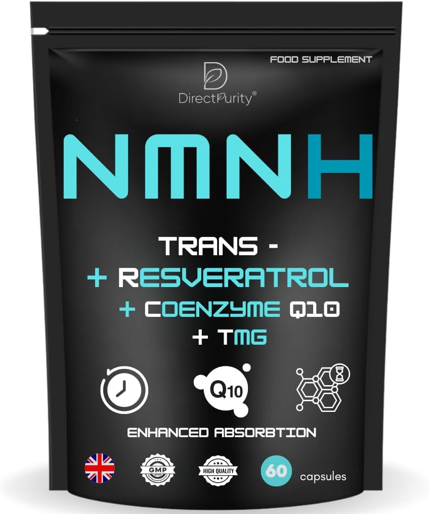 NMNH Supplement 600 mg, with Trans Resveratrol, CoQ10 and TMG, NMNH and resveratrol Supplements May Support Cellular Health and Healthy Aging. Boost Vitality and Combat Aging.
