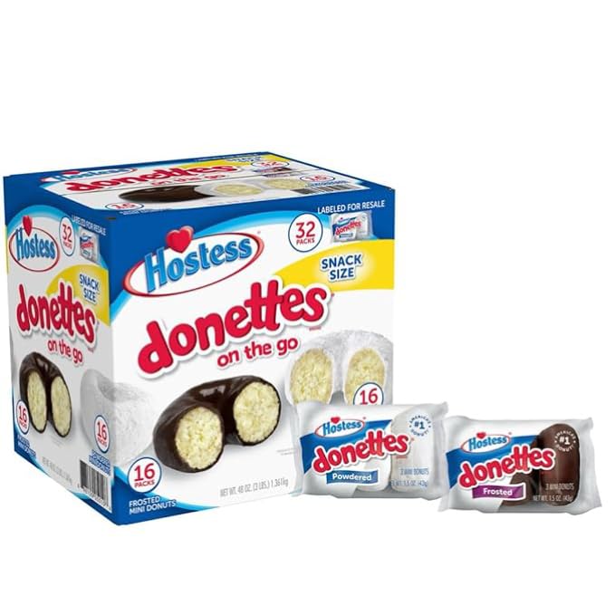 Hostess Donettes Powdered and Frosted Variety Pack mini Donuts,1.5 oz. (32 pk)