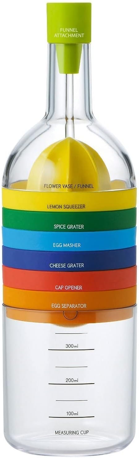 Locisne 8 in 1 Multipurpose Plastic Kitchen Tool - Funnel, Lemon Squeezer, Egg Separator, Measuring Cup, Can Opener
