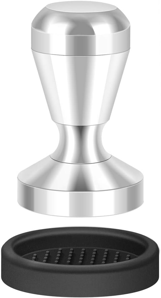 PHILORN Coffee Tamper 51mm, Espresso Press Tamper with Silicone Temper Mat, Stainless Steel Coffee Bean Press for Home and Office, Barista Machines Accessory (Silver)