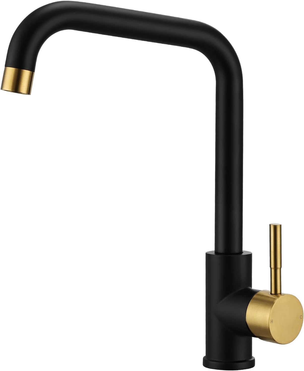 Kitchen Sink Mixer Tap Monobloc Modern Rectangle Kitchen Faucet Mixers with 360 Swivel Spout, Matte Black and Brushed Gold Single Lever Bar Tap