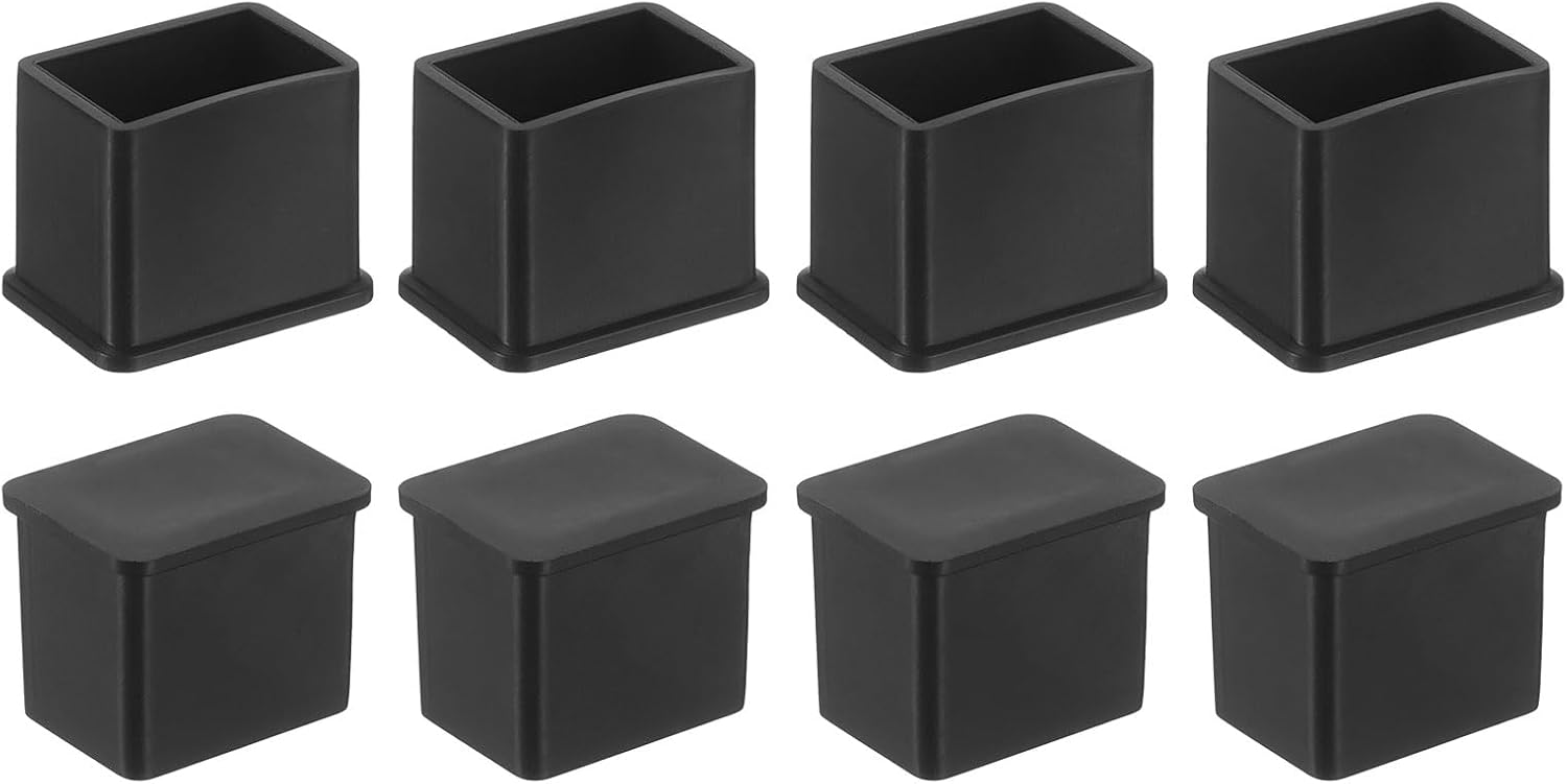 uxcell Rubber Furniture Leg Caps, 8Pcs 20x30mm Rectangle Chair Leg Tips Caps, Furniture Foot End Caps Covers Floor Protectors for Table, Chair, Machinery Equipment Feet (Black)