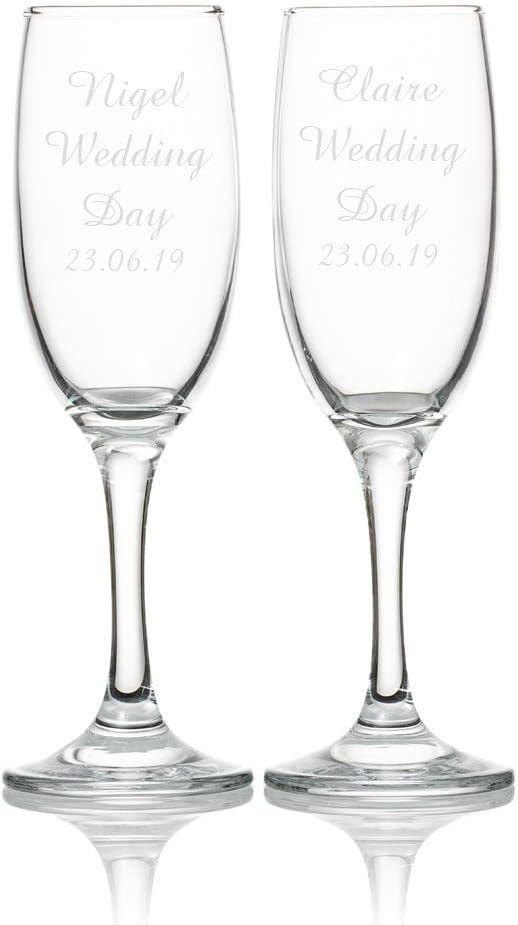 EIO Gifts Personalised Double Wine/Champagne Flutes Set in Silk Lined Presentation Box - Engraved with Your Custom Text
