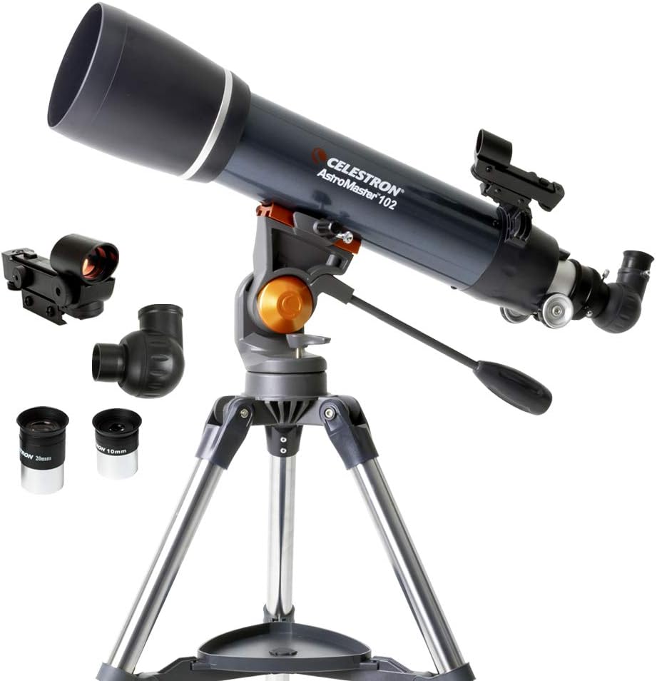 Celestron – AstroMaster 102AZ Telescope – Short-Tube Refractor Telescope – Fully-Coated Glass Optics – Adjustable-Height Tripod – Bonus Astronomy Software Package