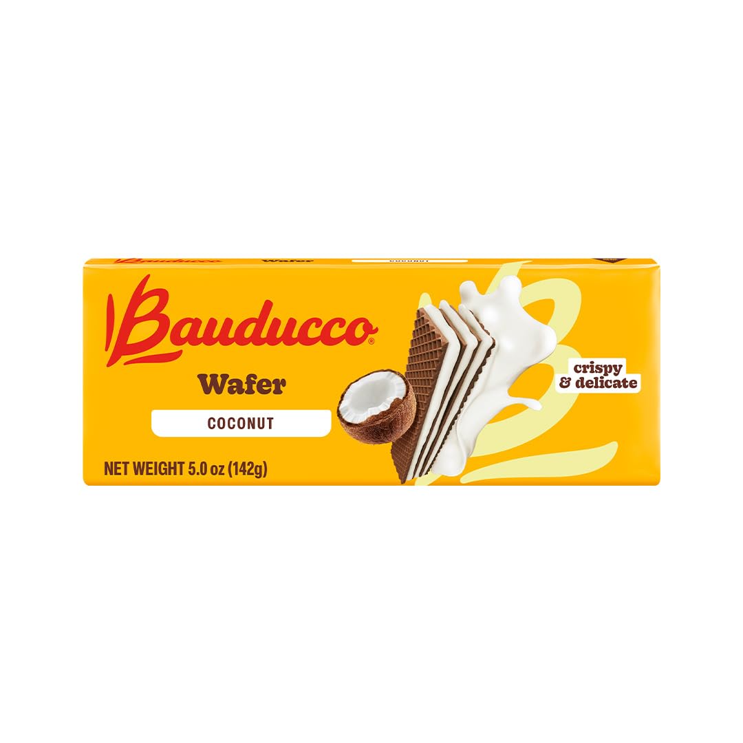 Bauducco Coconut Wafers - Crispy Wafer Cookies With 3 Delicious, Indulgent Decadent Layers of Coconut Flavored Cream - Delicious Sweet Snack or Desert - 5.0oz (Pack of 1)