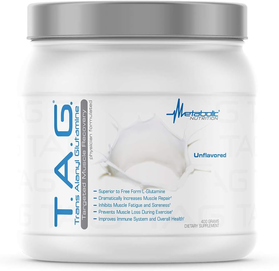 Metabolic Nutrition, TAG, Trans Alanyl Glutamine, 100% L-Glutamine Peptide Powder, Pre Intra Post Workout Supplement, 400 Grams (40 Servings) (Unflavored)