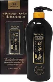 Red Ginseng 3X Premium Golden Shampoo 24.68 fl.oz (730ml) with a 6-year-aged Korean Red Ginseng revitalizes all Hair Types. It soothes itchy Scalp and strengthens thinning Hair [Naisture]