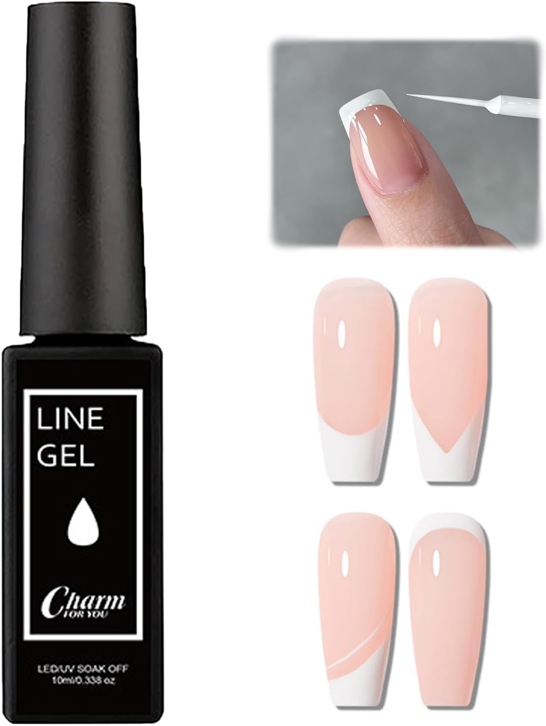 White Gel Nail Polish - French Tip Gel Polish - 10ml gel Liner Nail Art Polish - Soak Off UV White Nail Varnish With Thin Brush - French Manicure Nail Polish For Women Nail Paint