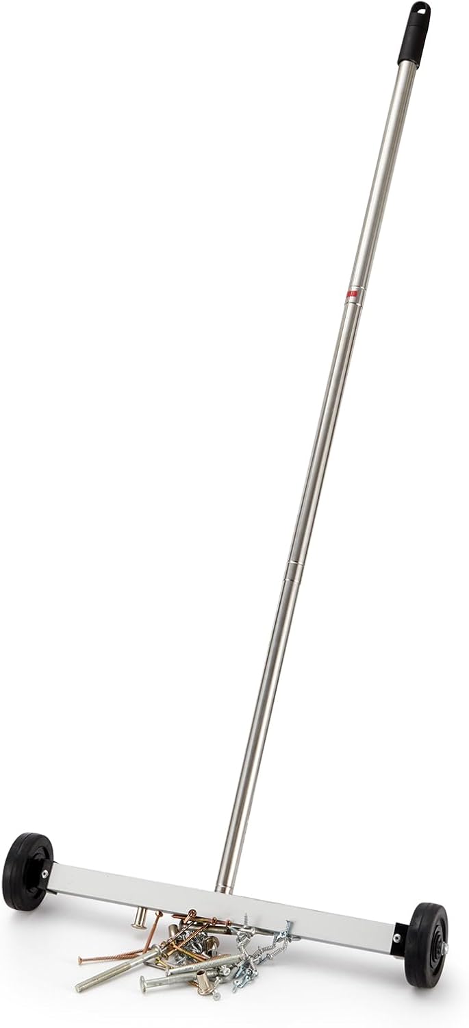 Magnet Pickup Sweeper Tools - 17 inch - Magnetic Pick Up Sweeper -10 Lbs - Yard Magnet with Telescoping Holder and Wheels to Pick Up Nails, Magnetic Sweeper for Construction,Lawn,Roofing