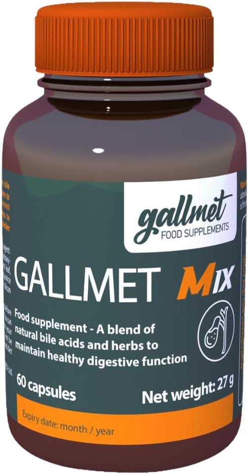GALLMET Mix 60 Ox Bile 100mg Bile Salt Naturally Support After Gallstones Gallbladder Digestive Problems Fat Digestion - Ox Bile Capsules (60 Capsules, Bile Acid + Herbs)