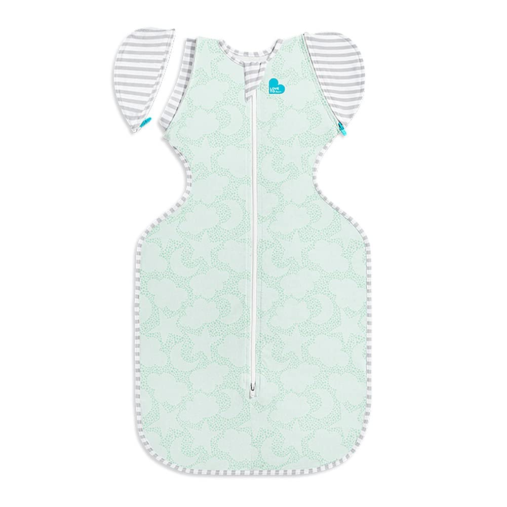 Love to Dream Transition Bag Organic 1.0 TOG, Celestial Dot Mint, Large, 19-24 lbs., Patented Zip-Off Wings, Gently Help Baby Safely Transition from Being swaddled to arms Free Before Rolling Over