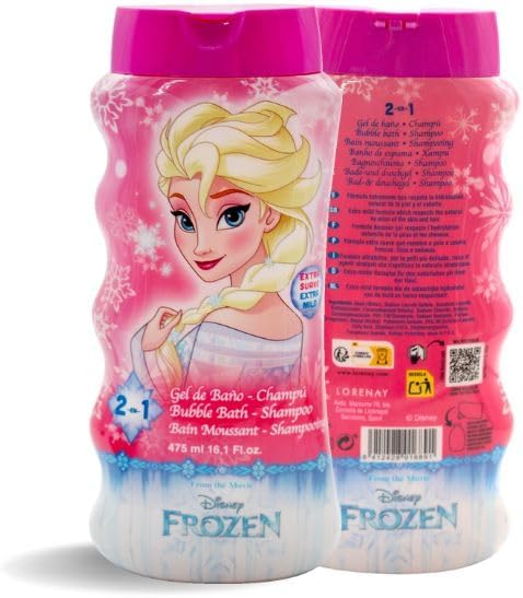 Disney Frozen 2-in-1 Kids Bubble Bath & Shampoo - Gentle, Paraben-Free Hair & Body Wash with Vitamin E & A, pH Balanced for Sensitive Skin - Lightly Scented, Safe for Children Aged 3+, 475ml