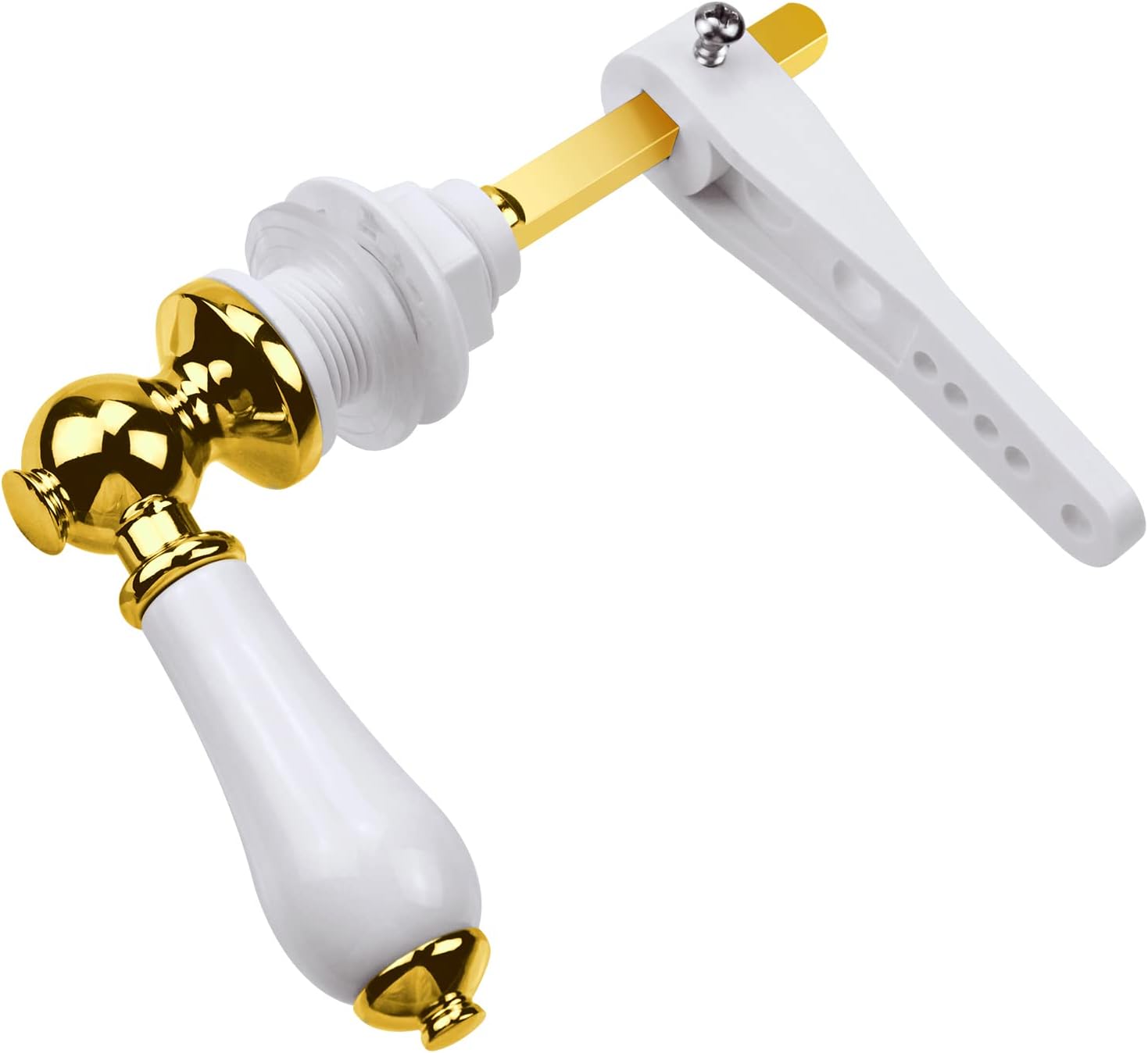 Fantasyon Universal Toilet Flush Handle - Brass Finish Replacement Ceramic Cistern Lever (Gold)