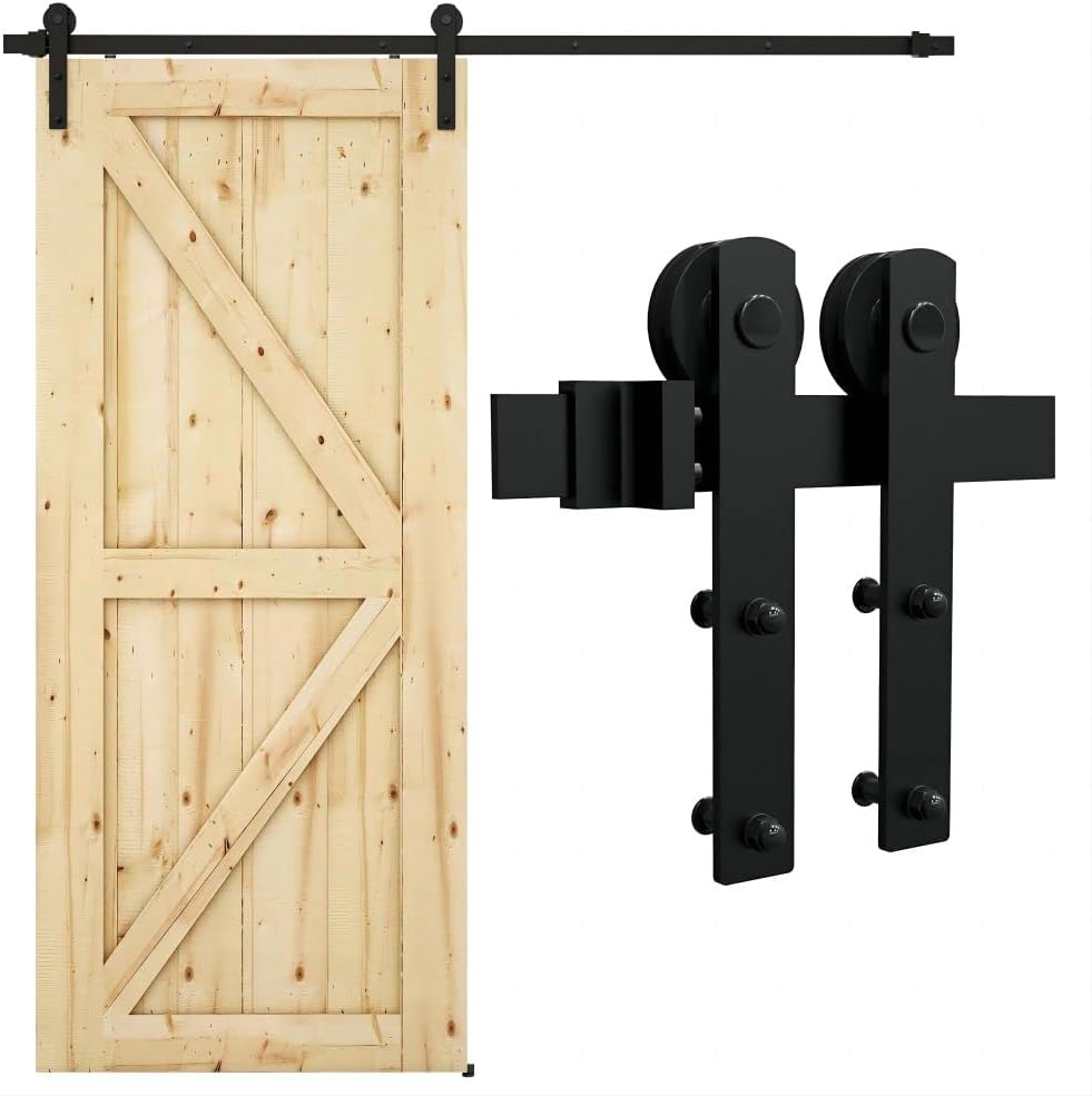 6.6FT Sliding Barn Door Hardware Kit for Single Wood Door, Smoothly and Quietly, Easy to Install Fit 35"-40" Wide and 1.18"-1.96" Thickness Door Panel, Includes Installation Instruction