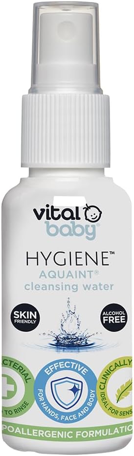 Vital Baby Aquaint Cleansing Water 50ml | Hypoallergenic & Antibacterial | Safe for All Ages, Gentle on Skin, Alcohol-Free, 100% Natural Formula | Vegan-Friendly | Quick, No-Rinse Skin Cleanser
