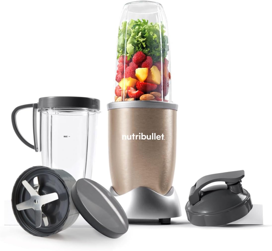 nutribullet Blender 900 Series - Powerful 24,000 RPM Extractor Blends Frozen Fruit, Nuts & Ice - 8 Piece Kit Includes Oversized Cup, Tall Cup, Handled Ring & 2 Lids - For Smoothies & Juices