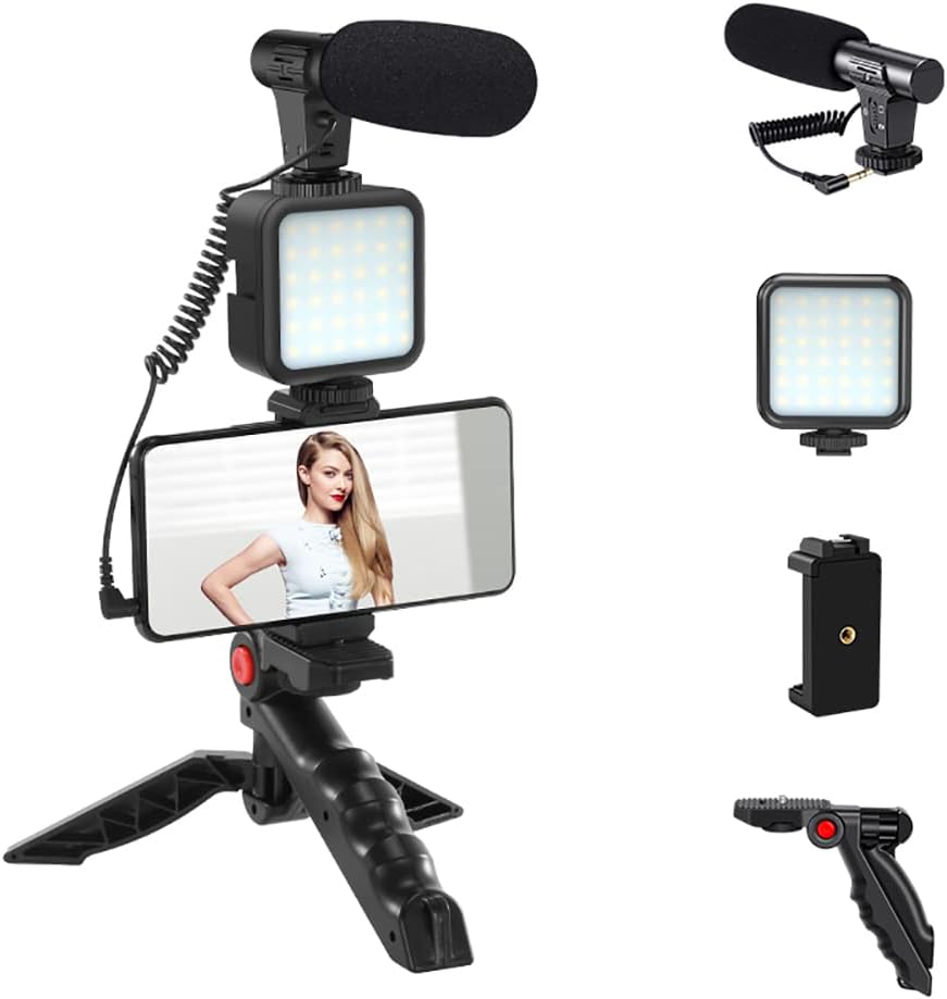AoYi Vlogging Kit, Smartphone Video Vlog Kit with Microphone LED Light Tripod, Remote Control,for iPhone, Android, Camera, Tiktok, YouTube, Instagram, Facebook, Shooting, Vlogging, Live Streaming
