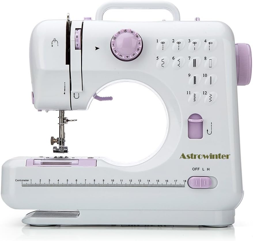 Mini Sewing Machine for Beginner by Astrowinter - Small Electric Sewing Machines with 2 Speed 12 Built-in Stitch Patterns AW-054-UK-A32