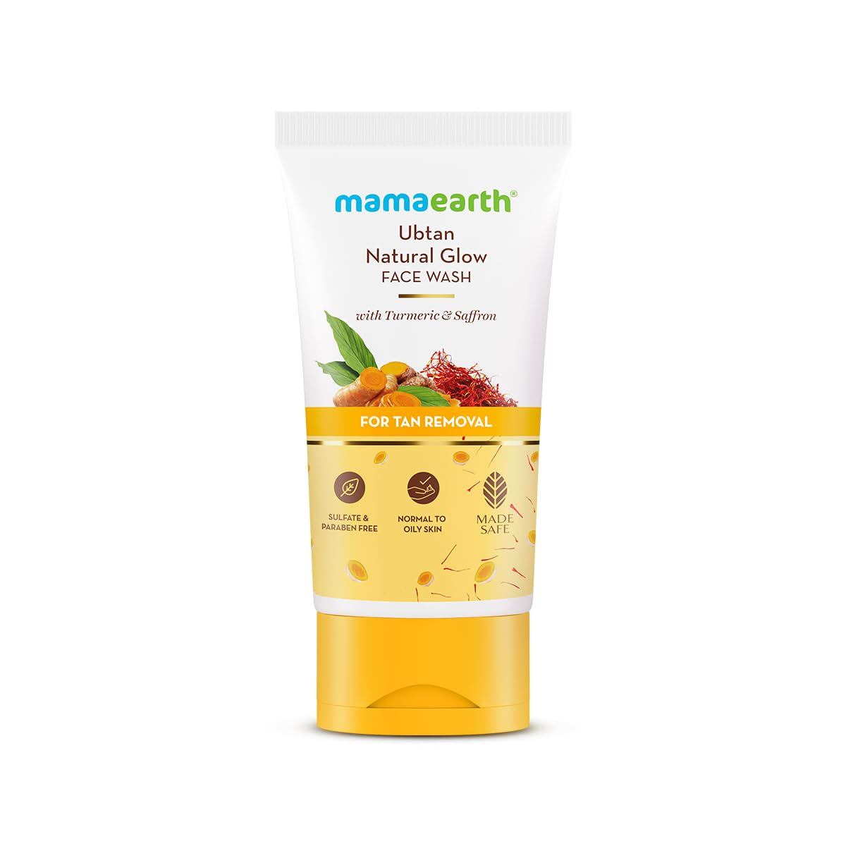 Mamaearth Ubtan De Tan Face Wash | Helps Reduce Tanning & Sun Damage | Gently Cleanses Dirt & Excess Oil | Enriched with Turmeric & Saffron | 5.07 Fl Oz (150ml)