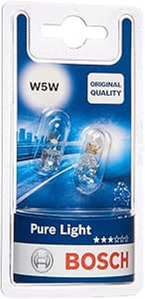 Bosch W5W (501) Pure Light Car Light Bulbs - 12 V 5 W W2,1x9,5d - 2 Bulbs