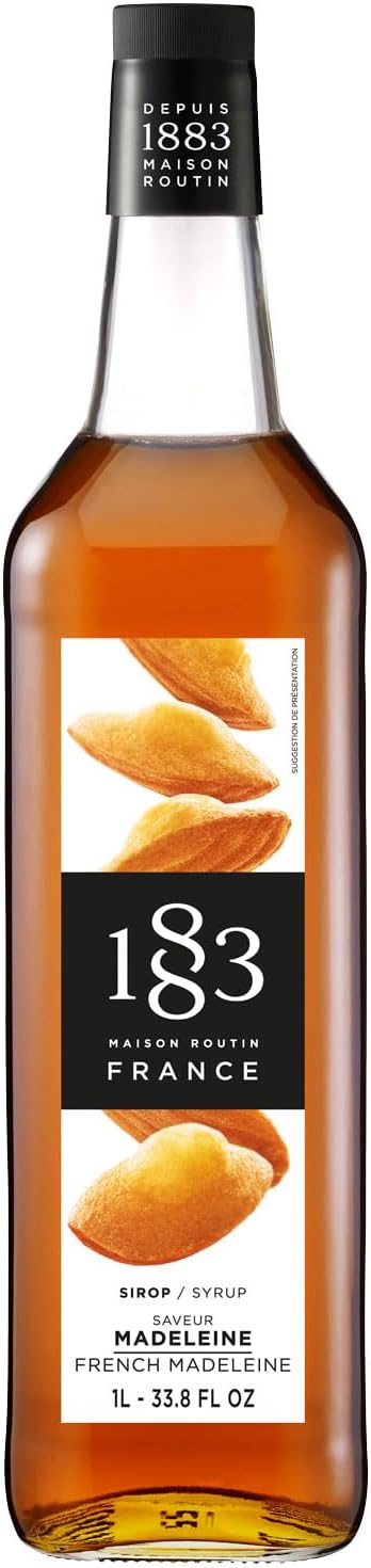 1883 Maison Routin French Madeleine Syrup 1 Litre for Cocktails, Iced Coffes, Hot Beverages, and Deserts (Glass Bottle)