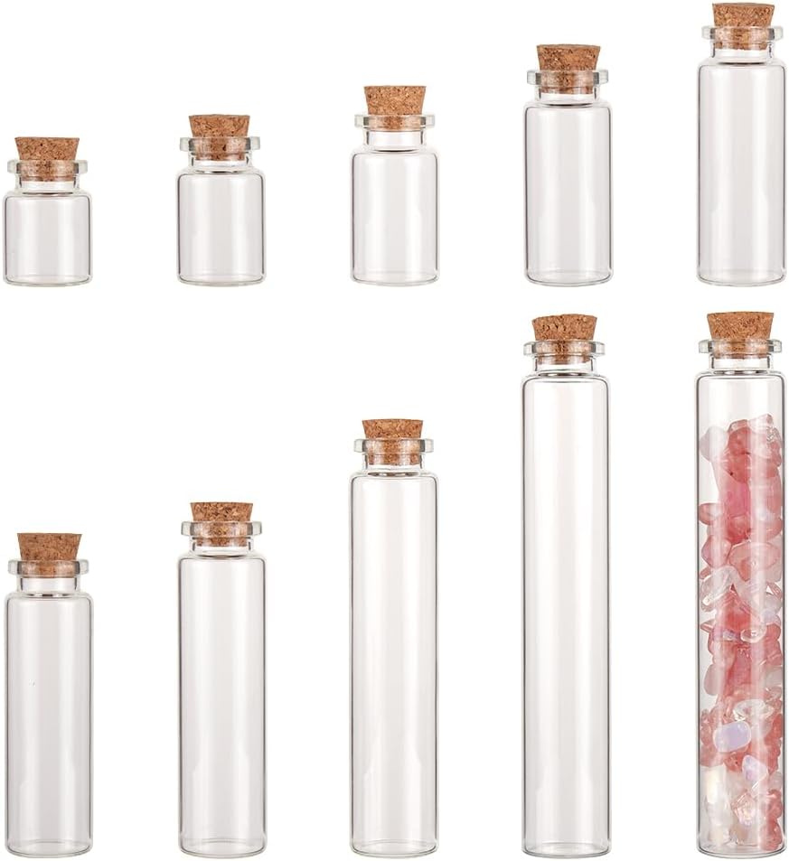 CRASPIRE 18Pcs 9 Size Small Glass Bottles with Cork 5-30ml/0.17-1oz Clear Mini Candy Jars with Cork Stoppers Tiny Vials lids Wishing Bottles for Gift Favors Wedding DIY Decoration Crafts Party Sand