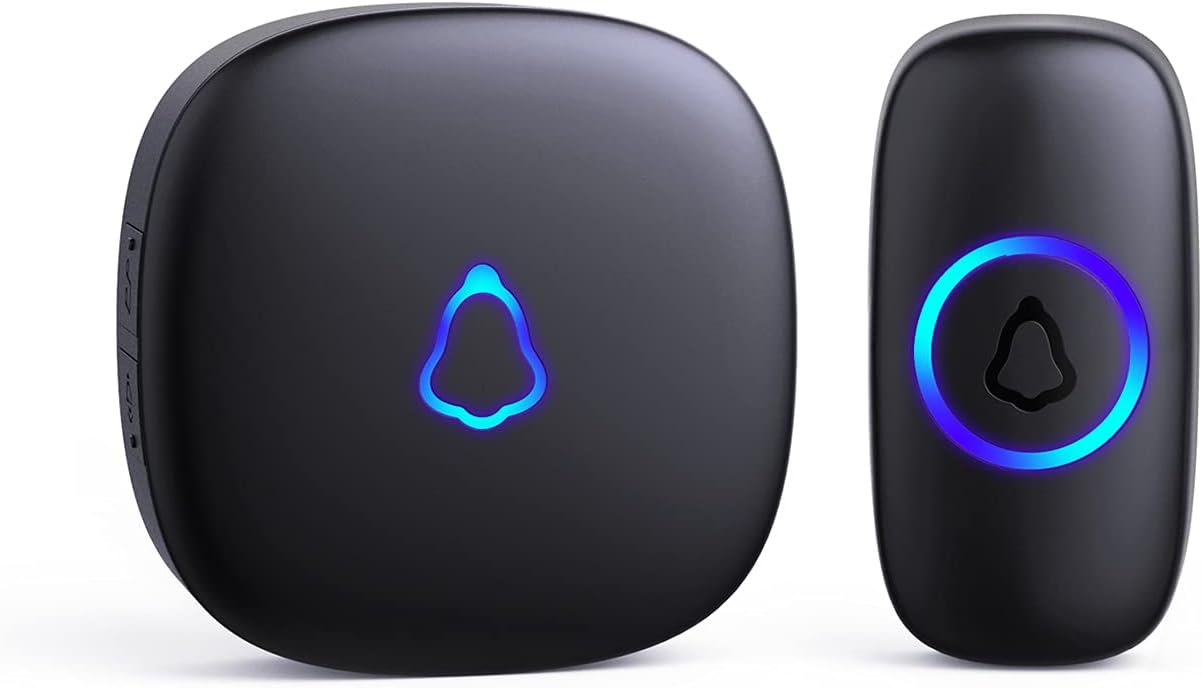 SECRUI Wireless Doorbell, Plug in Waterproof Battery Operated Cordless Doorbell Operating at 1,000 Feet Long Range with 58 Chimes 5 Volume Levels LED Light Easy Install for Home, School, Office,Black