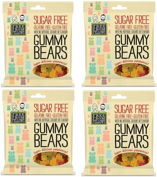 Sugar Free Sweets & Gluten Free, Gelatine Free, Vegan Free from Fellows Gummy Bears Value Pack Sugarless Super Snack Delicious yumminess 70g x 4