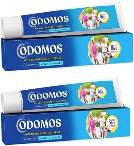 Odomos 2 x 50gms Mosquito Repellent Cream - Non-Sticky Cream with 8 Hours Protection Against Mosquitoes, Biting Insect, Flies, Ticks, Bed Bugs - for Kids and Adults - Travel Friendly