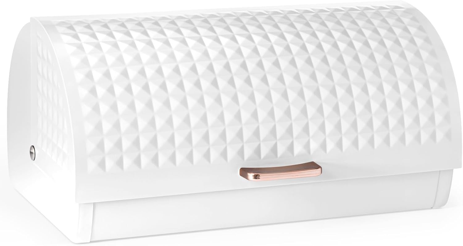 EHC Bread Bins for Kitchen, Bread Box with lid, Kitchen Storage Bin, Bread Container, White, VENTILATED Back to keep Contents Fresher for longer