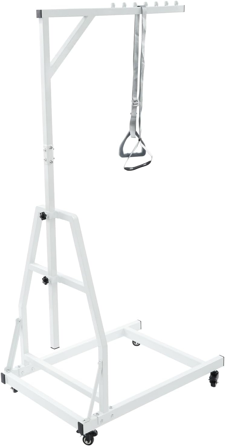 Adjustable Bed Trapeze Bar for Elderly, Patient Lift Assist Handle with Swivel Casters & Brakes, 330lbs Capacity Carbon Steel Mobility Aid for Seniors, Post Surgery, Pregnancy (White)