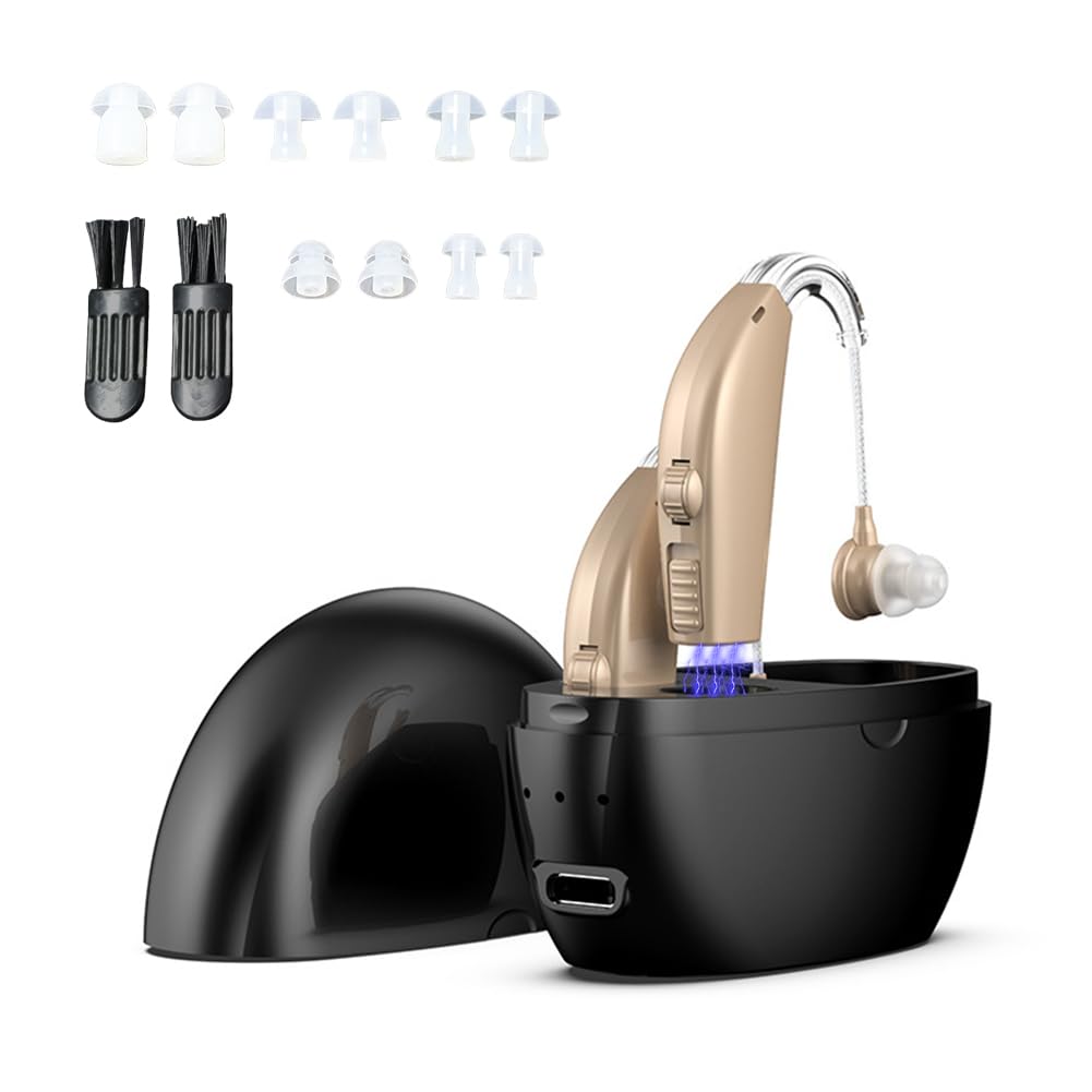 Hearing Aids for Seniors Rechargeable with Noise Cancelling,Behind-The-Ear Severe Hearing Loss Hearing Amplifier,Physical Adjustment Buttons,Up to 25 Hours