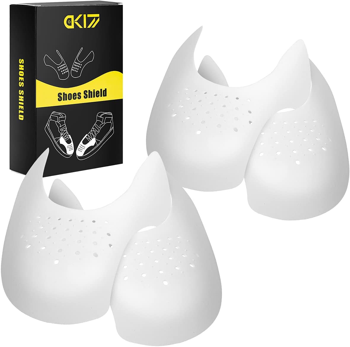 DK177 2 Pairs Sneaker Crease Protectors, Age Box Shoe Creases, Anti Wrinkle Sneaker Shoe Crease Guards, Crease Protectors for Air Force 1, Men's UK Size 7-12 - White