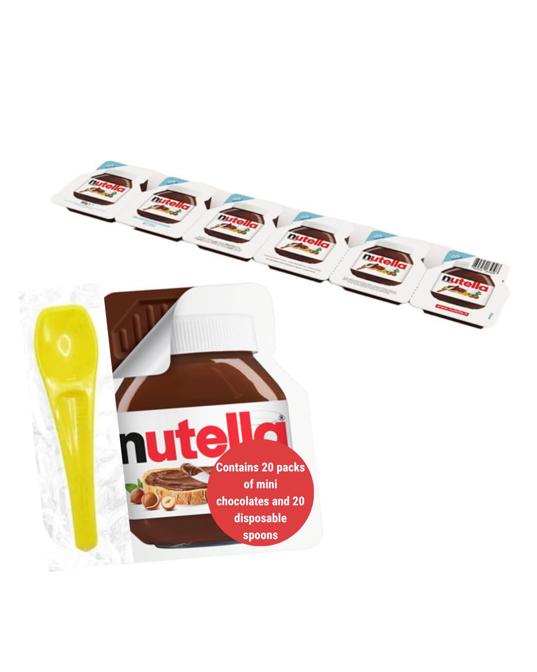 AGADE MiniNutella Snack Pack Box,Chocolate Spread–20x15g Single-Serve with Individually Wrapped Spoon, Made in Germany
