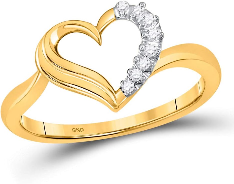 10kt Yellow Gold Womens Round Diamond Heart Ring 1/20 Cttw