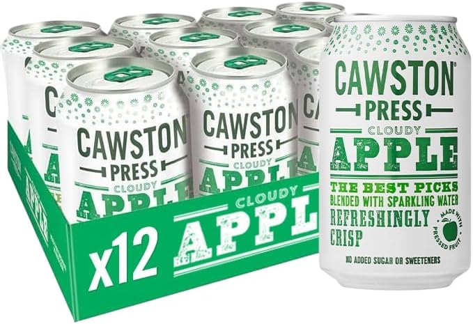 Cawston Press Sparkling Cloudy Apple Fizzy Drink Blended With Sparkling Water and Pressed Apple (330ml x 12 cans) Gluten Free - Vegan - No Added Sugar