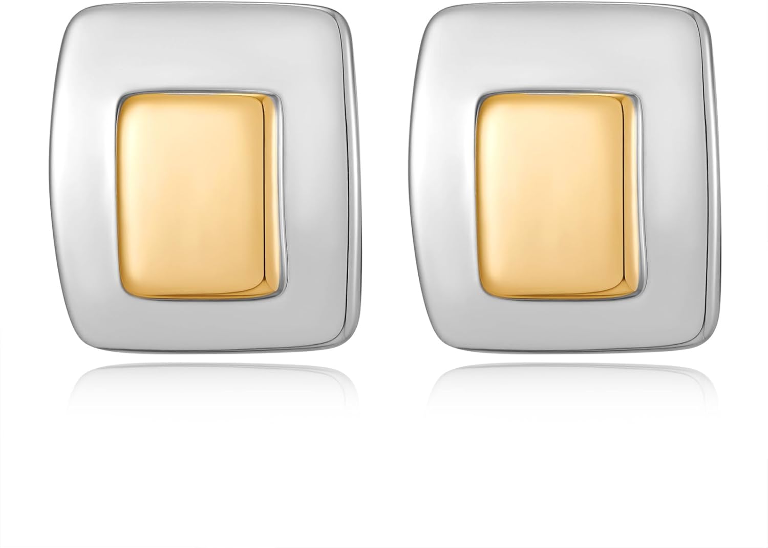 Modern Vintage Geometric Earrings for Women Two Tone Statement Large Studs Minimalist Trendy Jewelry