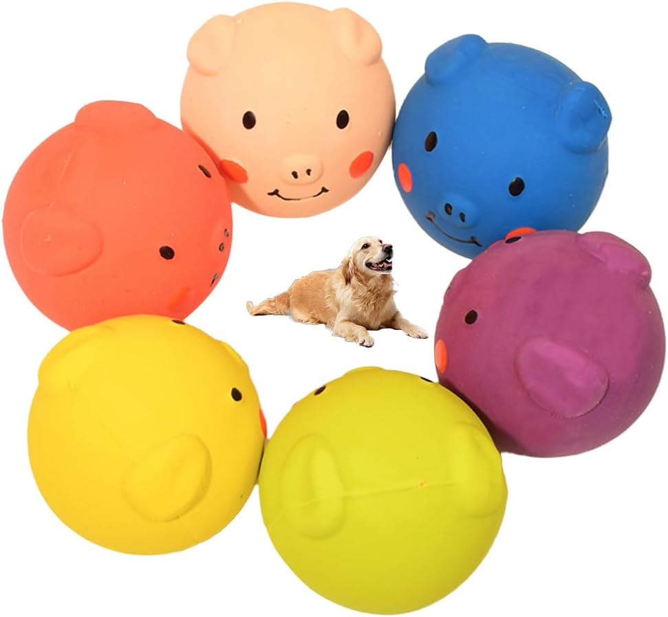 Hojalis Squeaky Latex Dog Toys, 6 Pcs Latex Dog Toy with Squeaker, Soft Squeaky Balls for Dogs, Latex Pig Balls Toys, Interactive Dog Toys for Small Dogs, Puppy(6 colors)