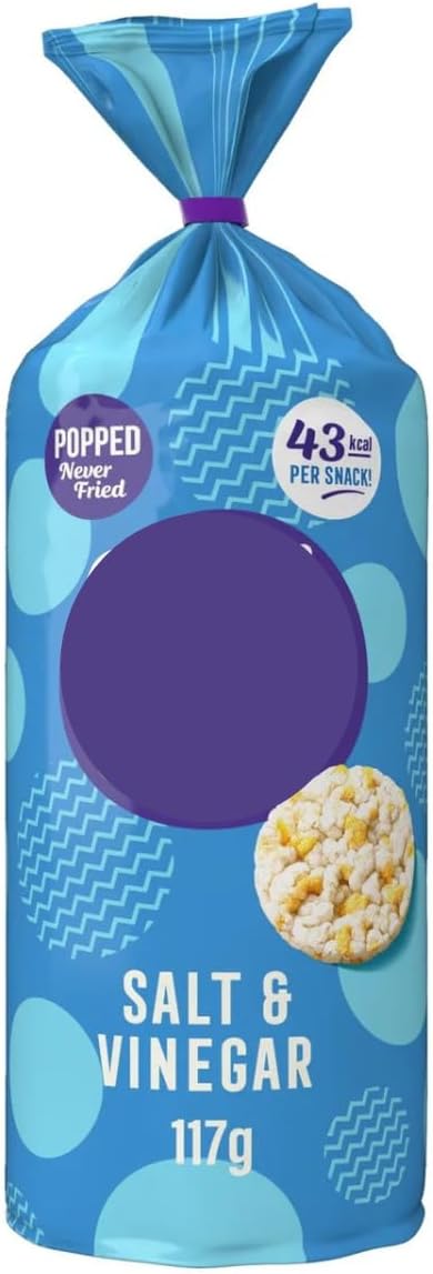 Salt & Vinegar Rice Cakes, Popped Never Fried, 43 kcal per Snack, Crispy Rice and Corn Cakes, 117g