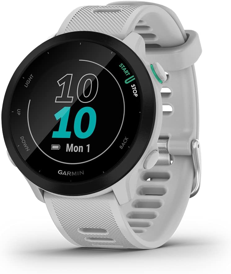 Garmin Forerunner 55, GPS Running Watch with Daily Suggested Workouts, Up to 2 weeks of Battery Life, White