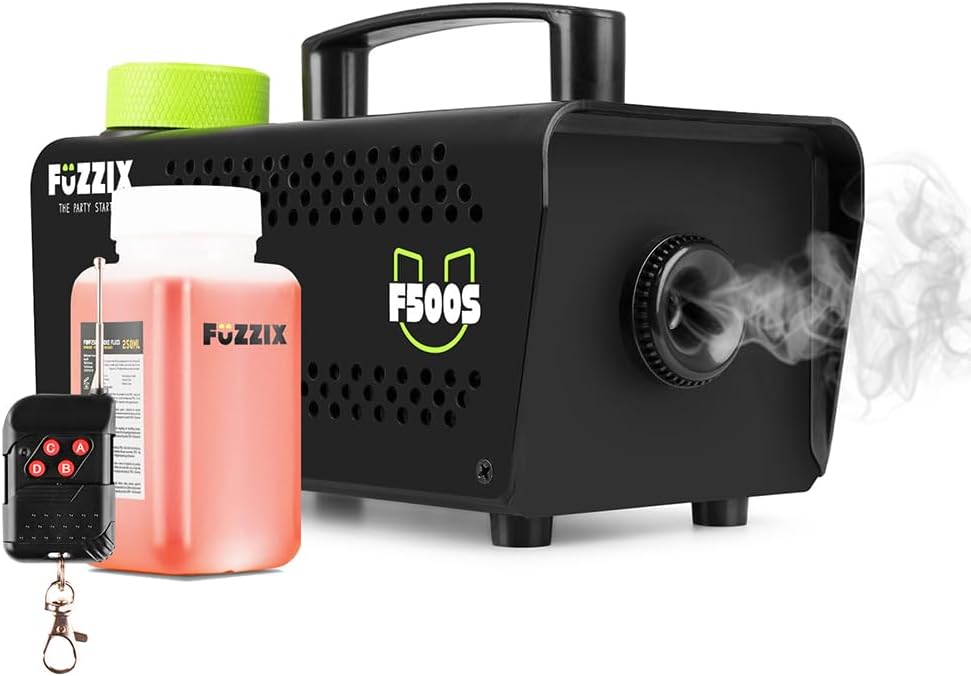 Fuzzix F500S Party Smoke Machine with Wireless Remote Control and 250ml Fluid for Fog Mist Effects - 500W