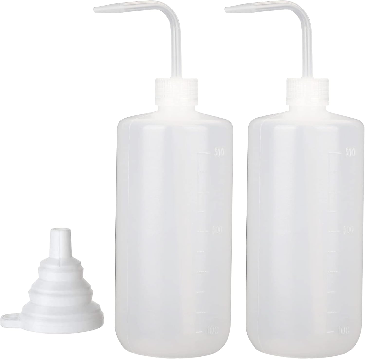 Hyber&Cara 2 Pcs Safety Wash Bottle 500ml Plastic Squeeze Bottle for Lab, Plant Watering, Tattoo Wash, Bonus A Silicone Funnel
