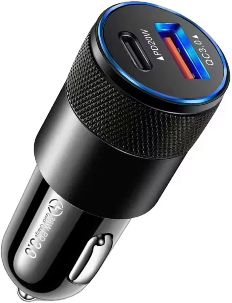 Car Charger, Cigarette Lighter USBC + USB Dual Port PD20 QC3.0 Fast Charge Car Phone Metal Charger Adapter for iPhone 16 15 14 13 12 Pro Max iPad Samsung Google