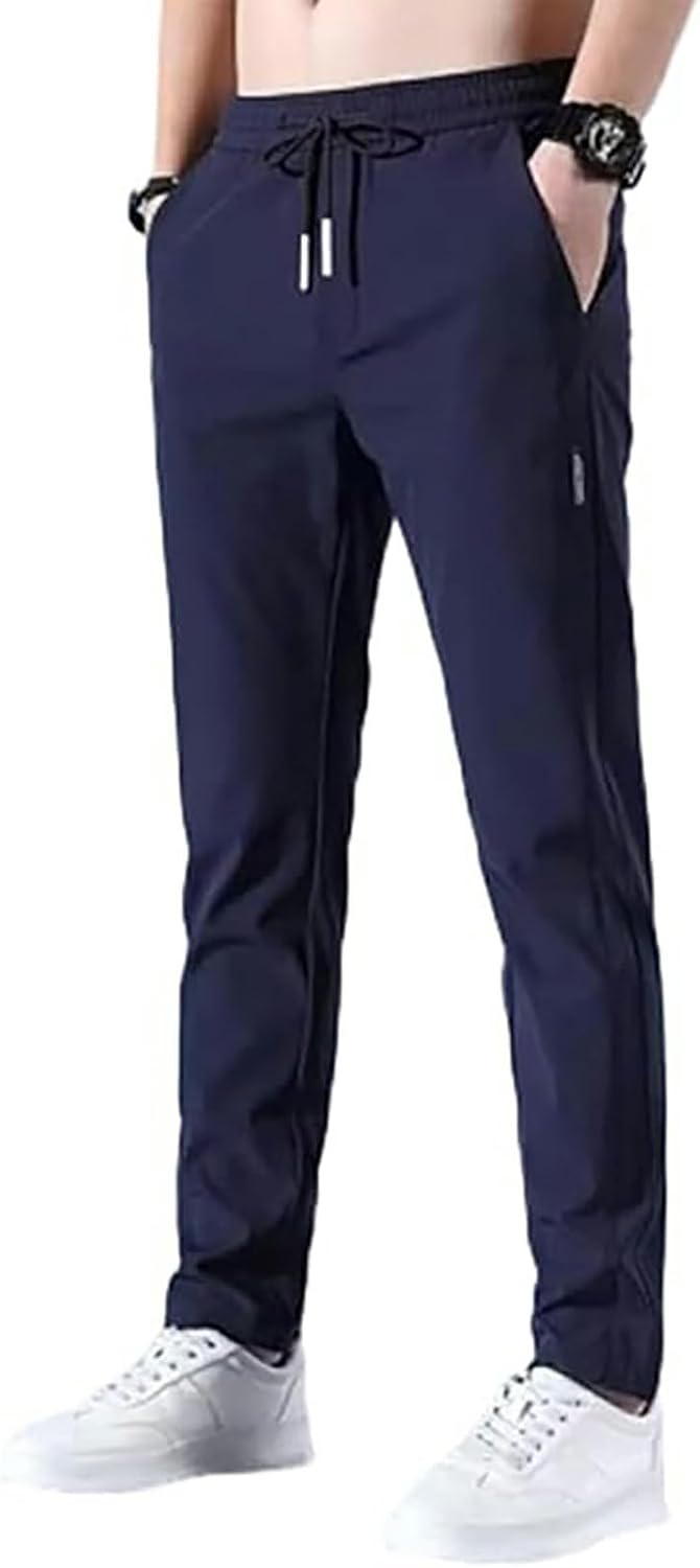 Generisch Ice Silk Trousers Men's Stretch Quick Drying Ice Silk Jogging Bottoms Summer Sports Trousers with Elastic Band Breathable Leisure Trousers Made of Ice Silk Plain Men's Trousers Training