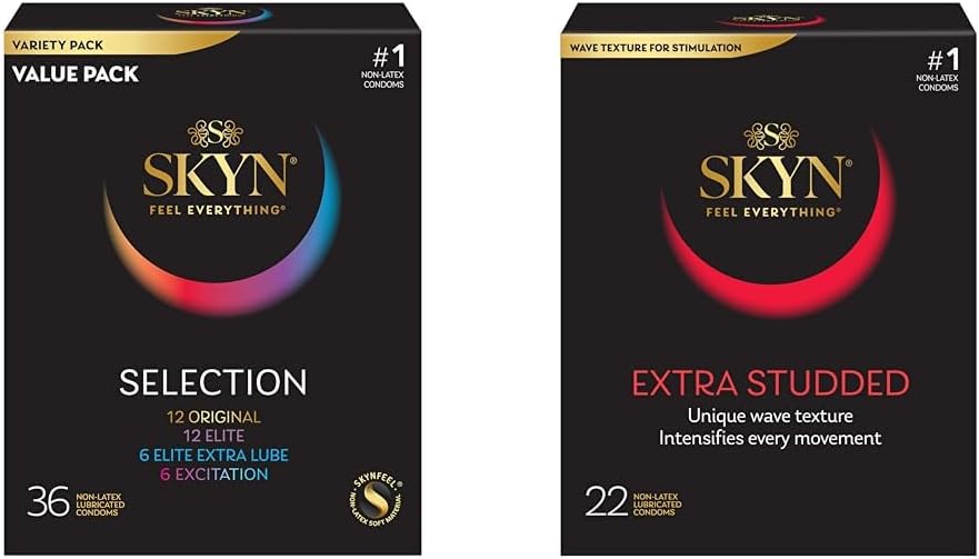 SKYN Selection Non-Latex Condoms Variety Pack with Extra Studded Ultra Thin Natural Feel Condoms, 58 Count